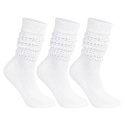 Durio Damen Kniestrümpfe Slouch socks Hohe Socken Damen lange Trachtenstrümpfe Damen Warme Oktoberfest Dirndlkleid Costume Weiß-3 Einheitsgröße von Durio