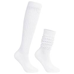 Durio Damen Kniestrümpfe Slouch socks Hohe Socken Damen lange Trachtenstrümpfe Damen Warme Oktoberfest Dirndlkleid Costume Weiß Einheitsgröße von Durio