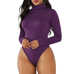 Durio Damen Langarm Body blickdichter Langarmbody mit Rollkragen Overall Bodysuit Einfarbig Jumpsuit Damenbody Lila M von Durio