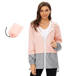 Durio Damen Regenjacke Leicht Jacke Windbreaker mit Kapuze Outdoorjacke Winddicht Windjacke Wasserdicht Regenmantel Pink M von Durio