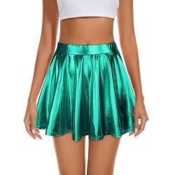 Durio Damen Rock Kurze Metallischer Faltenrock Mini Skater Rock Glitzer Rave Party Hohe Taille Elastischer Plisseerock Grün L von Durio