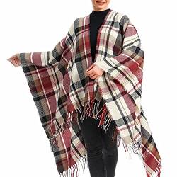 Durio Damen Schal Kariert Poncho Cape Kaschmir Damenponcho Wickelschal Herbst Winter Warme Wrap Übergroße Schultertuch Karoschal Rosa von Durio