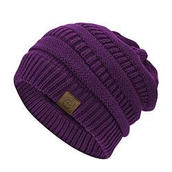 Durio Damen Wintermütze weiche Beanie Mütze warme Wintermützen lässige Strickmütze Winer Beanies für Frauen, Purple, Einheitsgröße von Durio