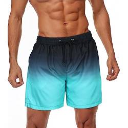 Durio Herren Badehose Schnelltrocknend Boardshorts Badeshorts Urlaub Freizeit Short Badehose für Herren Jungen Badeshorts für Männer Schwarz-Blauer Farbverlauf L von Durio