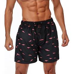 Durio Herren Badehose Schnelltrocknend Boardshorts Badeshorts Urlaub Freizeit Short Badehose für Herren Jungen Badeshorts für Männer Schwarz - Rosa Hai M von Durio