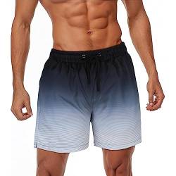 Durio Herren Badehose Schnelltrocknend Boardshorts Badeshorts Urlaub Freizeit Short Badehose für Herren Jungen Badeshorts für Männer Schwarz und Grau Gestreift L von Durio