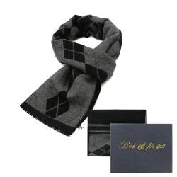 Durio Herren Schal Warme Gestrickt Plaid Quaste Herrenschal Männer Winter Lange Schals Geschenke XY012-Grau Schwarz mit Verpackung Einheitsgröße von Durio