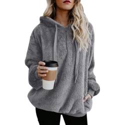 Durio Hoodie Damen Fleece Kapuzenpulli Teddy Fleece Pullover Decke Hoodie Oversize Sweaterpullover Winter Warm Grau 2XL von Durio