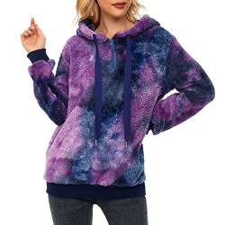 Durio Hoodie Damen Oversize Kapuzenpullover Decke Hoodie Teddy Fleece Pullover Übergroßer Sweaterpullover Winter Warm Blau u. Lila Tie Dye M von Durio