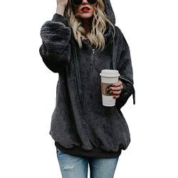 Durio Hoodie Damen Oversize Kapuzenpullover Decke Hoodie Teddy Fleece Pullover Übergroßer Sweaterpullover Winter Warm Dunkelgrau L von Durio