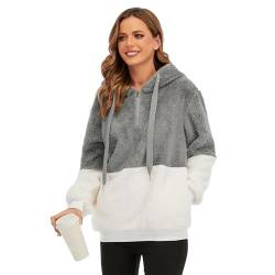 Durio Hoodie Damen Oversize Kapuzenpullover Decke Hoodie Teddy Fleece Pullover Übergroßer Sweaterpullover Winter Warm Grau u. Weiß L von Durio