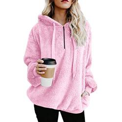 Durio Hoodie Damen Oversize Kapuzenpullover Decke Hoodie Teddy Fleece Pullover Übergroßer Sweaterpullover Winter Warm Rosa M von Durio