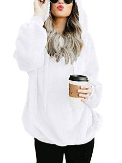 Durio Hoodie Damen Oversize Kapuzenpullover Decke Hoodie Teddy Fleece Pullover Übergroßer Sweaterpullover Winter Warm Weiß XL von Durio