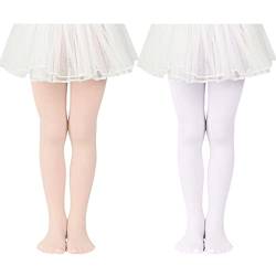 Durio Kinder Mädchen Strumpfhose Ballett Tanz Student Training Tanzstrumpfhose mit Fuß Kinderstrumpfhose Fleisch Weiß u. Pink 9-14 Jahre von Durio