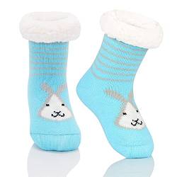 Durio Kindersocken Winter Warme Dicke Wintersocken Kuschelsocken Flauschige Thermosocken Haussocken Bodensocken Kinder Mädchen Jungen Blau Hase 6-8 Jahre von Durio