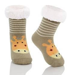 Durio Kindersocken für Mädchen und Jungen Wintersocken Weich Flauschig Warm Dick Kuschelsocken Thermosocken Haussocken Bodensocken für Kinder Braun Tintenfisch A 6-8 Jahre von Durio