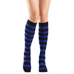 Durio Kniestrümpfe Damen Kniehohe Socken Gestreift Socken Lange Sportsocken Mädchen Kostüm Blau u. Schwarz von Durio