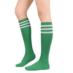 Durio Kniestrümpfe Damen Winter Hohe Socken Damen Thermo Lange Strümpfe Damen Warme Lange Socken Grün weiße Streifen Einheitsgröße von Durio