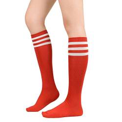 Durio Kniestrümpfe Damen Winter Hohe Socken Damen Thermo Lange Strümpfe Damen Warme Lange Socken Rot weiße Streifen Einheitsgröße von Durio