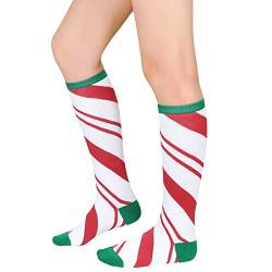 Durio Kniestrümpfe Damen Winter Hohe Socken Damen Thermo Lange Strümpfe Damen Warme Lange Socken Weiß-Rote Streifen Einheitsgröße von Durio