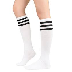 Durio Kniestrümpfe Damen Winter Hohe Socken Damen Thermo Lange Strümpfe Damen Warme Lange Socken Weiße schwarze Streifen Einheitsgröße von Durio