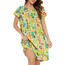 Durio Kurzarm Nachthemd Kleid Damen Mädchen Negligee für Frauen Rundhals Nachtkleid Mädchen Schlafshirt Nachtkleid Gelbe Ananas M von Durio