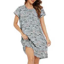 Durio Kurzarm Nachthemd Kleid Damen Mädchen Negligee für Frauen Rundhals Nachtkleid Mädchen Schlafshirt Nachtkleid Graue Tasse M von Durio