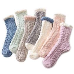 Durio Kuschelsocken Damen - 7 Paar Wintersocken Warme Flauschige Weihnachtssocken Dicke Socken Fuzzy Socks von Durio