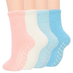 Durio Kuschelsocken Damen Stoppersocken Fuzzy Warm Wintersocken Weich Flauschigsocken 4 Paare A von Durio