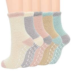 Durio Kuschelsocken Damen Stoppersocken Fuzzy Warm Wintersocken Weich Flauschigsocken 5 Paare A von Durio