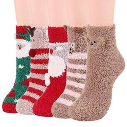 Durio Kuschelsocken Damen Stoppersocken Fuzzy Warm Wintersocken Weich Flauschigsocken 5 Paare Weihnachten von Durio