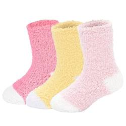Durio Kuschelsocken Kinder Baby Socken Flauschige Socken Stoppersocken Wollsocken Warm Anti Rutsch Wintersocken 3er Set A 2-4 Jahre (Tag Size M) von Durio