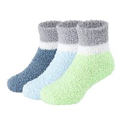 Durio Kuschelsocken Kinder Baby Socken Flauschige Socken Stoppersocken Wollsocken Warm Anti Rutsch Wintersocken 3er Set D 6 Monate-24 Monate (Tag Size S) von Durio