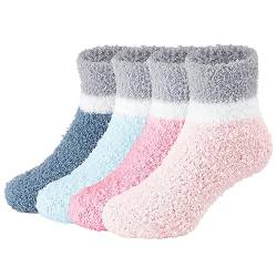 Durio Kuschelsocken Kinder Baby Socken Flauschige Socken Stoppersocken Wollsocken Warm Anti Rutsch Wintersocken 4er Set A 6 Monate-24 Monate (Tag Size S) von Durio