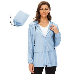 Durio Leicht Regenjacke Damen Wasserdicht Atmungsaktiv Faltbar Windbreaker Mit Kapuze Softshelljacke Fahrradjacke Regencape Blau B L von Durio