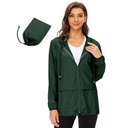 Durio Leicht Regenjacke Damen Wasserdicht Atmungsaktiv Faltbar Windbreaker Mit Kapuze Softshelljacke Fahrradjacke Regencape Dunkelgrün L von Durio