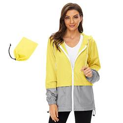 Durio Leicht Regenjacke Damen Wasserdicht Atmungsaktiv Faltbar Windbreaker Mit Kapuze Softshelljacke Fahrradjacke Regencape Gelb 2XL von Durio