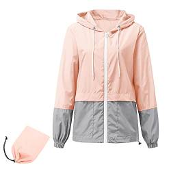 Durio Leicht Regenjacke Damen Wasserdicht Atmungsaktiv Faltbar Windbreaker Mit Kapuze Softshelljacke Fahrradjacke Regencape Rosa M von Durio