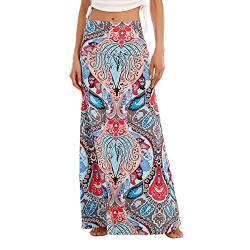 Durio Maxirock Damen Boho Rock Lang Elegant Hohe Taille Elastischer Maxi Rock Bunt Stoffdruck M von Durio