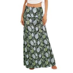 Durio Maxirock Damen Boho Rock Lang Elegant Hohe Taille Elastischer Maxi Rock Grünes Blatt S von Durio