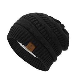 Durio Mütze Damen Winter Strickmütze Grobstrick Warme Beanie mit Innenfutter A Schwarz von Durio