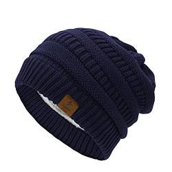 Durio Mütze Damen Winter Strickmütze Grobstrick Warme Beanie mit Innenfutter Navy von Durio