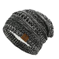 Durio Mütze Damen Winter Strickmütze Grobstrick Warme Beanie mit Innenfutter Schwarz mit Grau von Durio