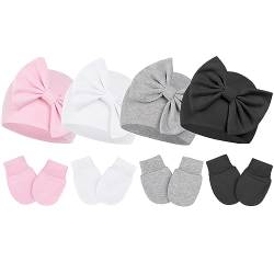 Durio Neugeborenes Babymütze und Handschuhe Set Knoten Beanie Hut Kratzfäustlinge Baby Jungen Mädchen 0-6 Monate von Durio