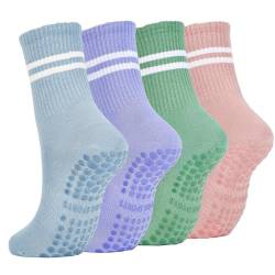 Durio Non-slip Stoppersocken damen - 3-4 Paar Warme Barfuß Socken Sportsocken mit Noppen Yoga Socken Antirutschsocken Erwachsene Pilates Gymnastik Trampolin von Durio