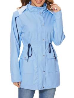 Durio Regenjacke Damen Wasserdicht Atmungsaktiv Regenmantel Damen Lang Leichte Jacke mit Kapuze Schwarz Softshelljacke Geeignet für Outdoor-Sportarten im Frühjahr und Herbst Azur 2XL von Durio