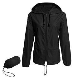 Durio Regenjacke Damen Windjacke Damen leicht Windbreaker Damen Wasserdicht Atmungsaktiv Wanderjacke Damen Geeignet für Wandern, Camping, Laufen und Radfahren Schwarz 2XL von Durio