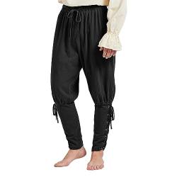 Durio Renaissance Piratenhose - Halloween Kostüm Hose Mittelalter Hose Wikinger Steampunk Hosen für Herren Schwarz 3XL von Durio