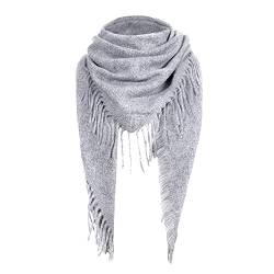 Durio Schal Damen Winter Dreieckstuch Herbstschal Schal Weich Deckenschal Kaschmir Tuch Elegant Mit Fransen Grau Einheitsgröße von Durio