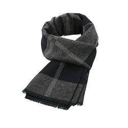 Durio Schal Herren Warm und Weiche Winterschal Herrenschal Gestrickt Plaid Winter Lange Schals XY503-Grau Schwarz Einheitsgröße von Durio